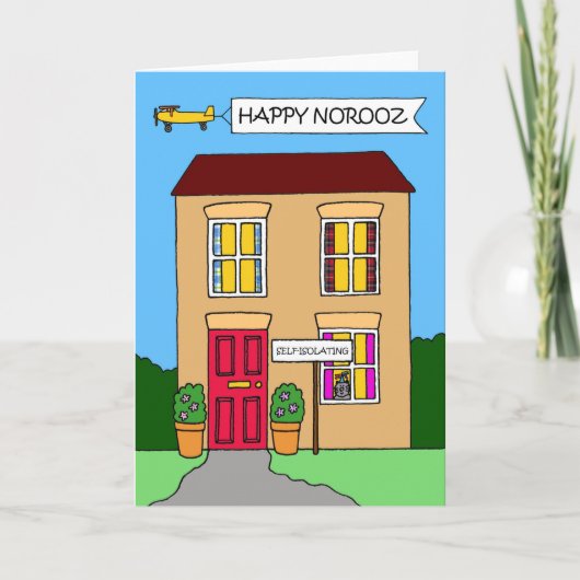 Happy Norooz Covid 19 Lockdown House Cartoon Kaart (Voorkant)