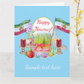 Happy Norooz Haft Sin with Lion and Sun Flags Kaart (Gele Bloem)