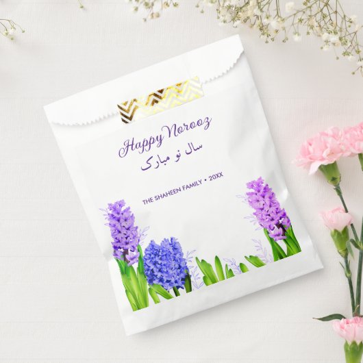 Happy Norooz Paars Blue Pink Hyacinth Flowers Bedankzakje (Gezegeld)