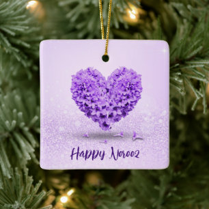 Happy Norooz Paarse Hyacinth Lovely Heart Bouquet Keramisch Ornament