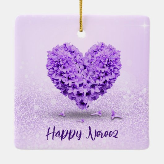 Happy Norooz Paarse Hyacinth Lovely Heart Bouquet Keramisch Ornament (Achterkant)