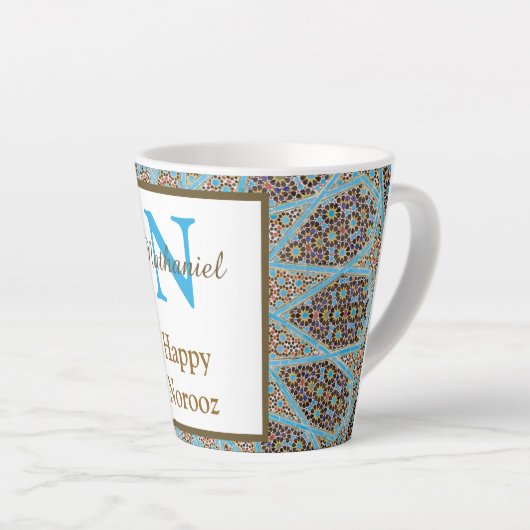 Happy Norooz Persian Nieuwjaar Monogram Initiaal Latte Mok (Rechterhoek)