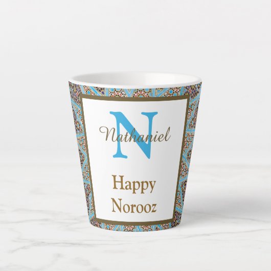 Happy Norooz Persian Nieuwjaar Monogram Initiaal Latte Mok (Voorkant)