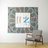 Happy Norooz Persian Nieuwjaar Monogram Initiaal Wandkleed (In Situ (horizontaal))