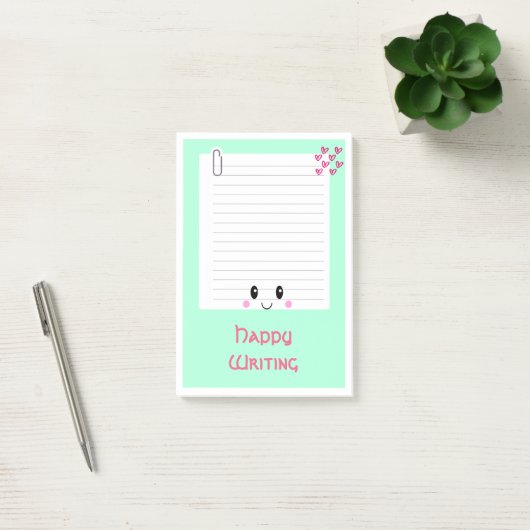 Happy Notes Green: Kawaii Post -It Notes (Kantoor)