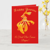 Happy Nowruz Persian New Year Goldfish Isolated Kaart (Gele Bloem)