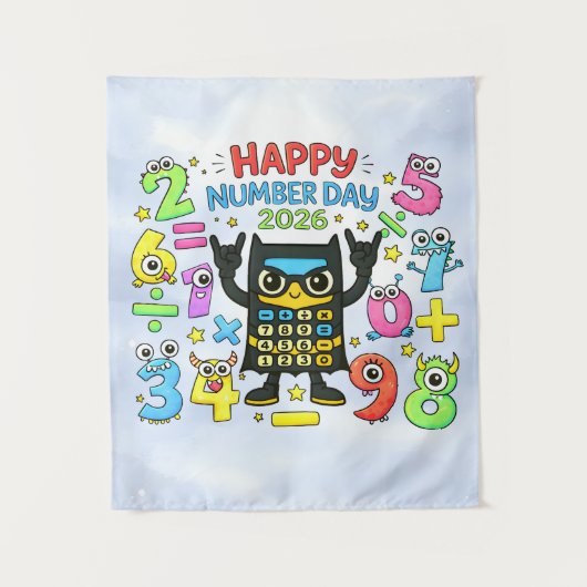 Happy Number Day 2026 Cute Calculator Math Design Wandkleed (Voorkant)