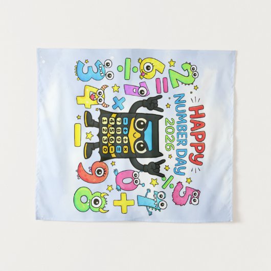 Happy Number Day 2026 Cute Calculator Math Design Wandkleed (Voorkant (horizontaal))