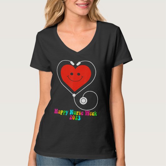 Happy Nurse Week 2023 Smiling Heart Groovy Style 1 T-shirt (Voorkant)