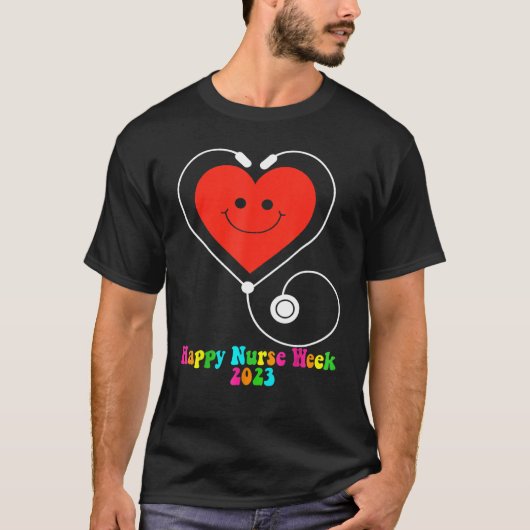 Happy Nurse Week 2023 Smiling Heart Groovy Style 1 T-shirt (Voorkant)