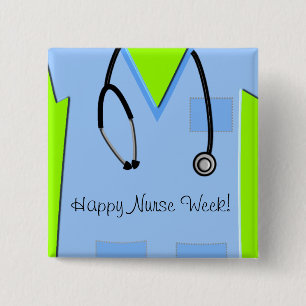 Happy Nurse Week Buttonnen Scrub Top Vierkante Button 5,1 Cm