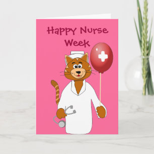 Happy Nurse Week Cartoon Cat Nurse Hartelijk dank Bedankkaart