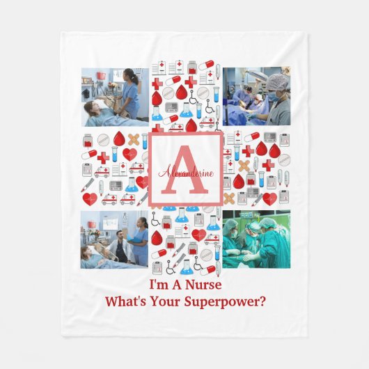 Happy Nurses Dag 4 Fotocollage dwarmonogram Fleece Deken (Voorkant)