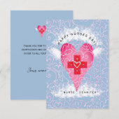 Happy Nurses Day Blauw Roze Hart Gepersonaliseerd Bedankkaart (Voorkant / Achterkant)