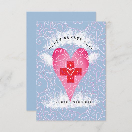 Happy Nurses Day Blauw Roze Hart Gepersonaliseerd Bedankkaart (Voorkant / Achterkant)