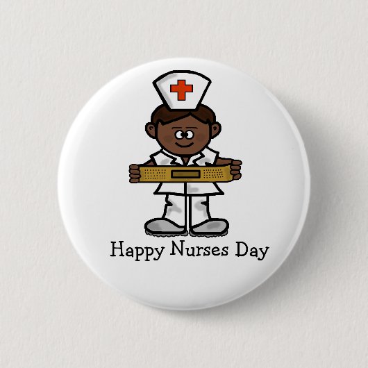 Happy Nurses Day Button - Mannelijke bruine zuster (Voorkant)