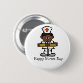 Happy Nurses Day Button - Mannelijke bruine zuster (Voorkant /achterkant)