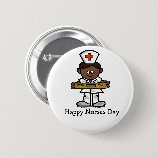 Happy Nurses Day Button - Mannelijke bruine zuster (Voorkant /achterkant)