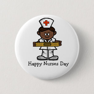Happy Nurses Day Button - Mannelijke bruine zuster
