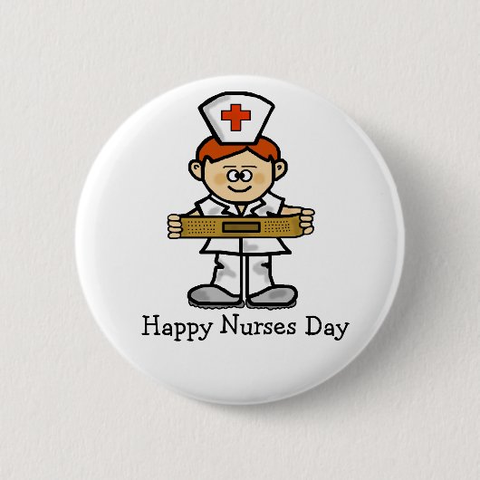 Happy Nurses Day Button Mannelijke zuster met Red  (Voorkant)