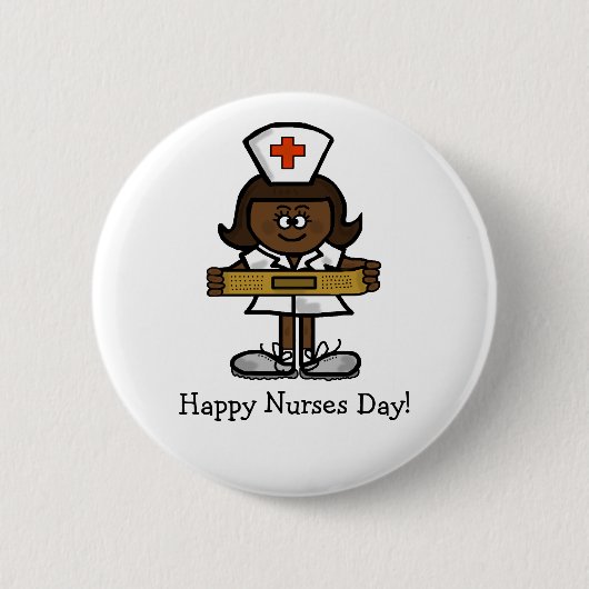 Happy Nurses Day Button - Vrouw bruine zuster (Voorkant)