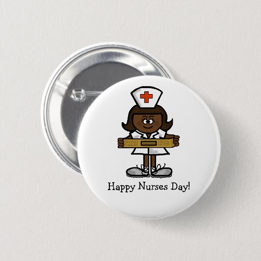 Happy Nurses Day Button - Vrouw bruine zuster (Voorkant /achterkant)