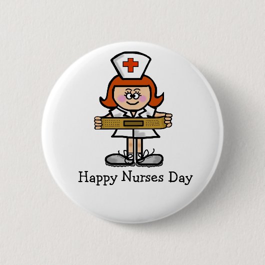 Happy Nurses Day Button Vrouw Nurse Red Hair (Voorkant)