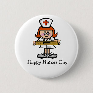 Happy Nurses Day Button Vrouw Nurse Red Hair