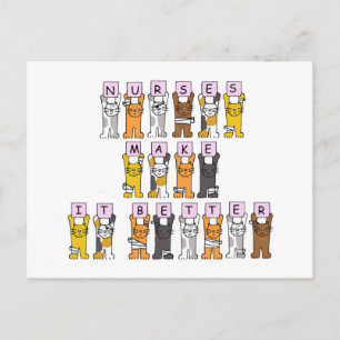 Happy Nurses Day Cartoon Cats in Bandages Briefkaart
