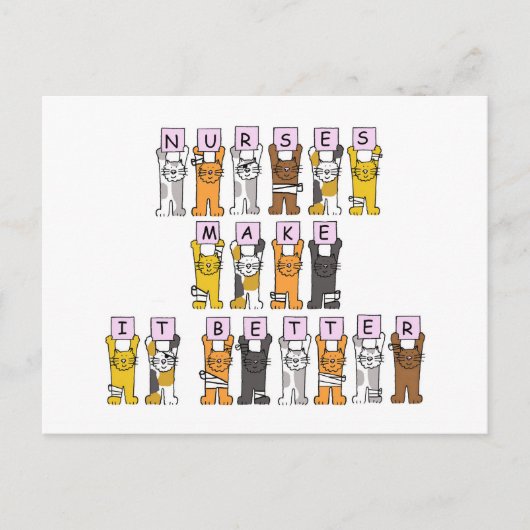 Happy Nurses Day Cartoon Cats in Bandages Briefkaart (Voorkant)
