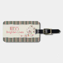 Happy Nurses Day, Cute Bird on Stripes Bagagelabel