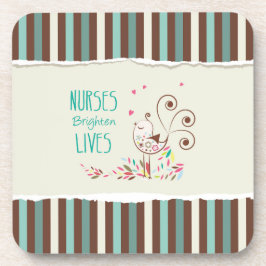 Happy Nurses Day, Cute Bird on Stripes Bier Onderzetter