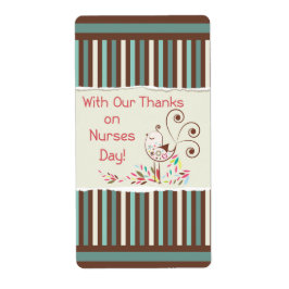 Happy Nurses Day, Cute Bird on Stripes Etiket