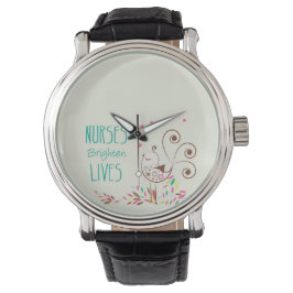 Happy Nurses Day, Cute Bird on Stripes Horloge