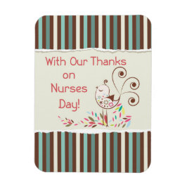 Happy Nurses Day, Cute Bird on Stripes Magneet