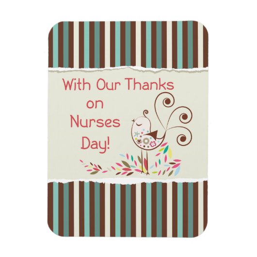 Happy Nurses Day, Cute Bird on Stripes Magneet (Verticaal)