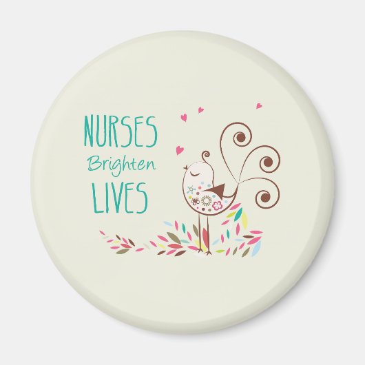 Happy Nurses Day, Cute Bird on Stripes Magneet (Voorkant)