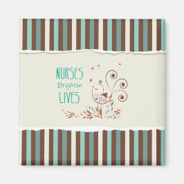 Happy Nurses Day, Cute Bird on Stripes Magneet