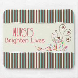Happy Nurses Day, Cute Bird on Stripes Muismat