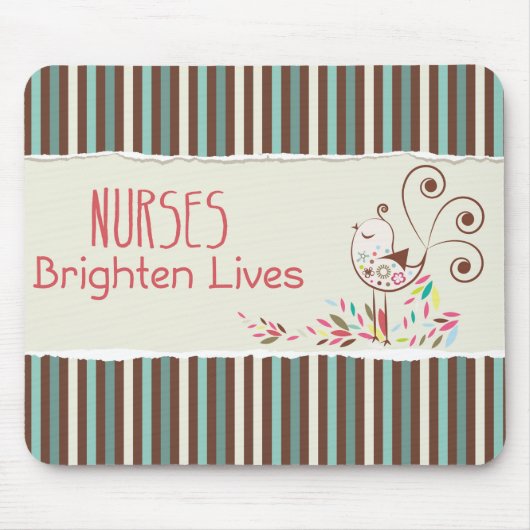 Happy Nurses Day, Cute Bird on Stripes Muismat (Voorkant)