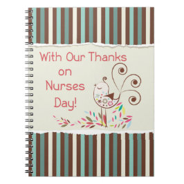 Happy Nurses Day, Cute Bird on Stripes Notitieboek