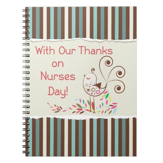 Happy Nurses Day, Cute Bird on Stripes Notitieboek (Voorkant)