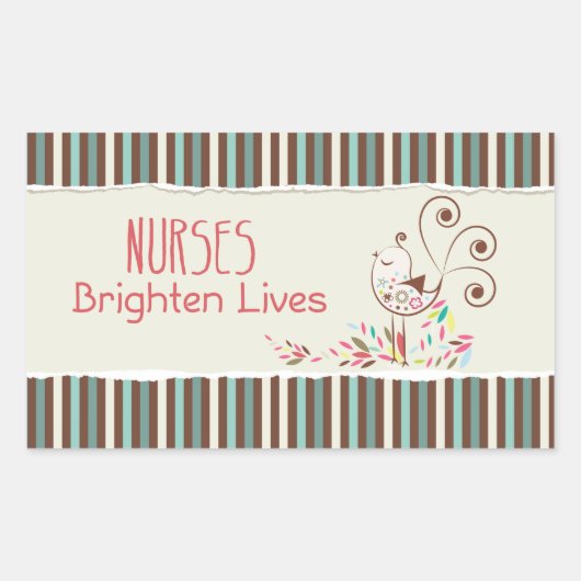 Happy Nurses Day, Cute Bird on Stripes Rechthoekige Sticker (Voorkant)