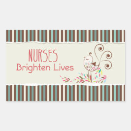 Happy Nurses Day, Cute Bird on Stripes Rechthoekige Sticker