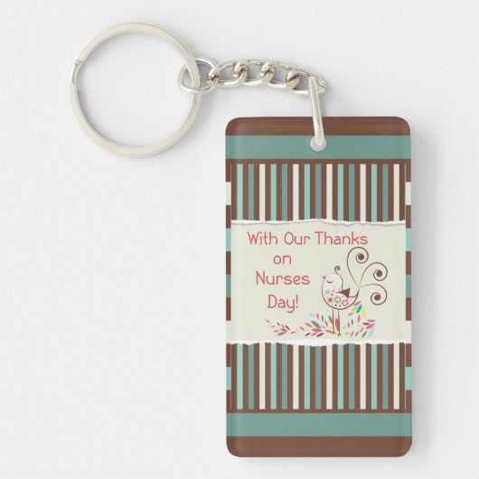 Happy Nurses Day, Cute Bird on Stripes Sleutelhanger (Voorkant)