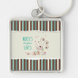 Happy Nurses Day, Cute Bird on Stripes Sleutelhanger