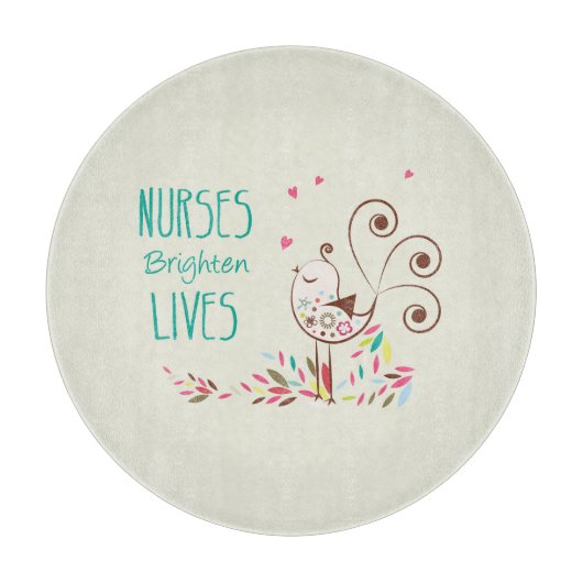 Happy Nurses Day, Cute Bird on Stripes Snijplank (Voorkant)