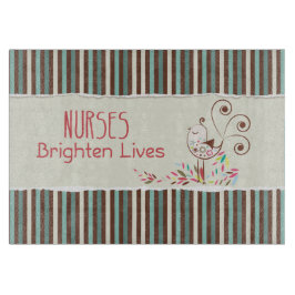 Happy Nurses Day, Cute Bird on Stripes Snijplank