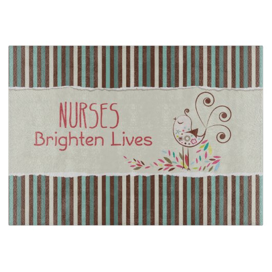 Happy Nurses Day, Cute Bird on Stripes Snijplank (Voorkant)