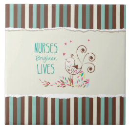 Happy Nurses Day, Cute Bird on Stripes Tegeltje
